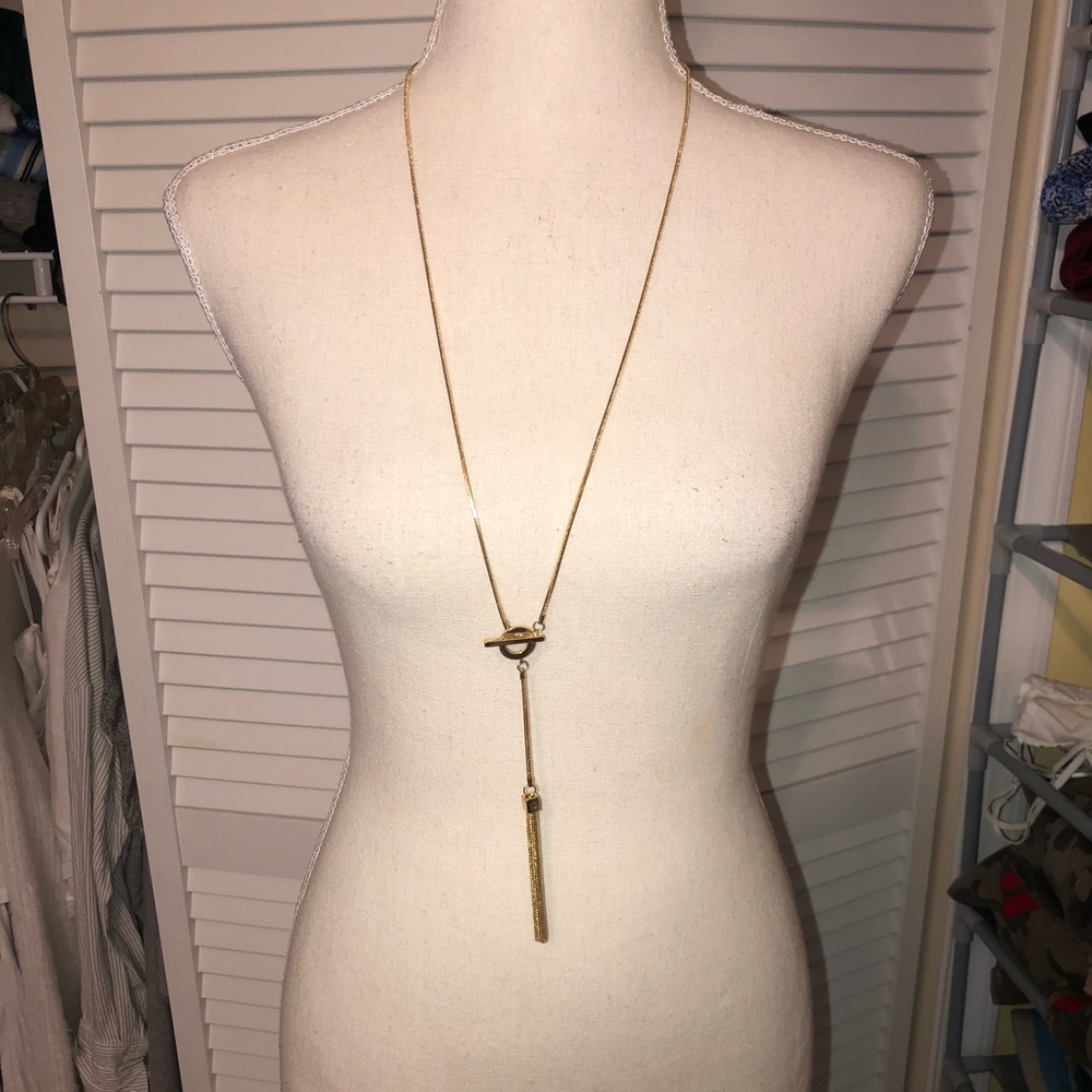 gold long metal tassel necklace